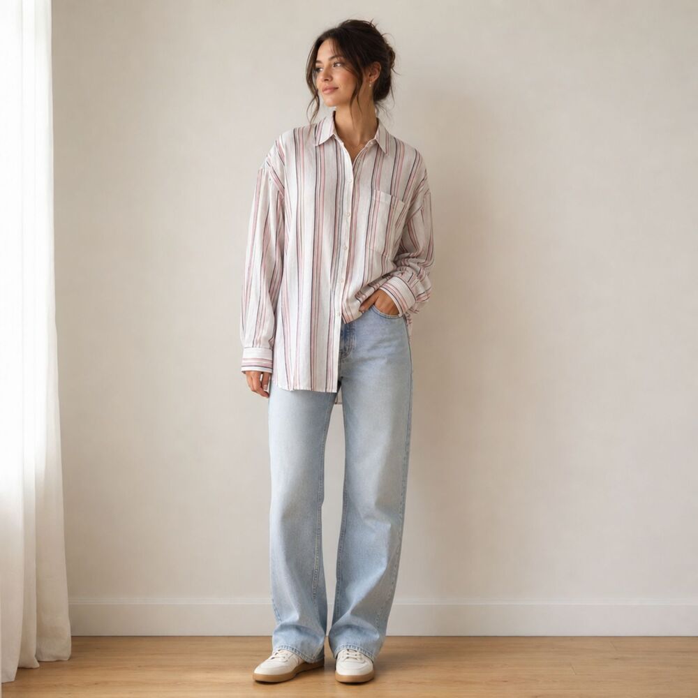 GAP Women's Linen Long Sleeve Oversized Striped Shirt SZ XXL NEW
